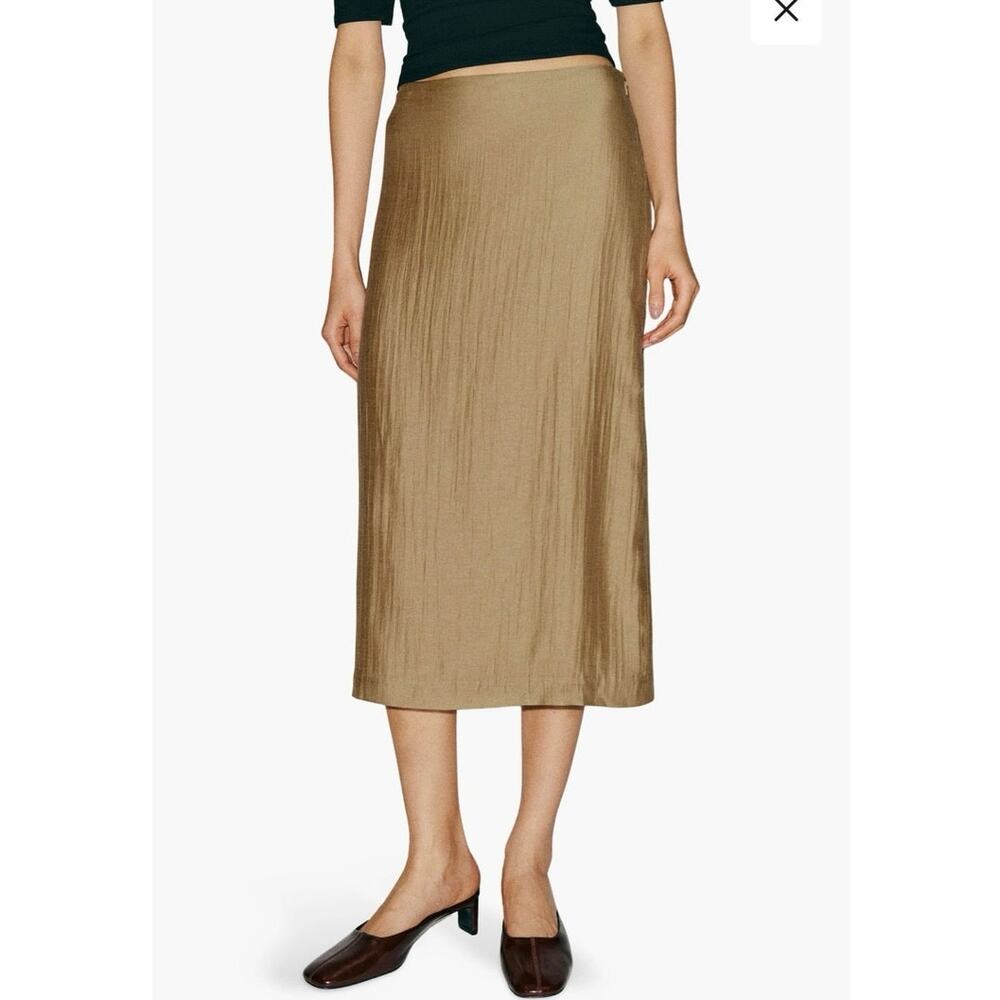 NWOT Reformation Helen Low Waist Midi Skirt in Tan SZ 2